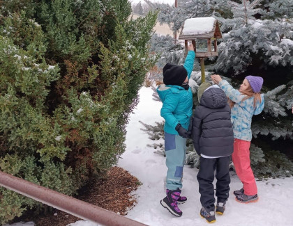 Děti z družiny pomáhají zimní přírodě 